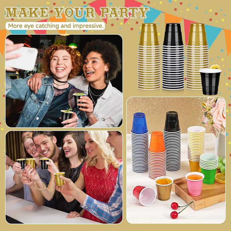 Pineburg 100Pack 2oz Disposable Shot Glasses, Black Gold Plastic Shot Cups, Mini Disposable Cups for Parties Valentine's Day Carnival Weddings Graduation Party Games & Events Supplies(Black&Gold) - Image 5